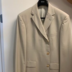 Hugo Boss light weight wool tan suit .